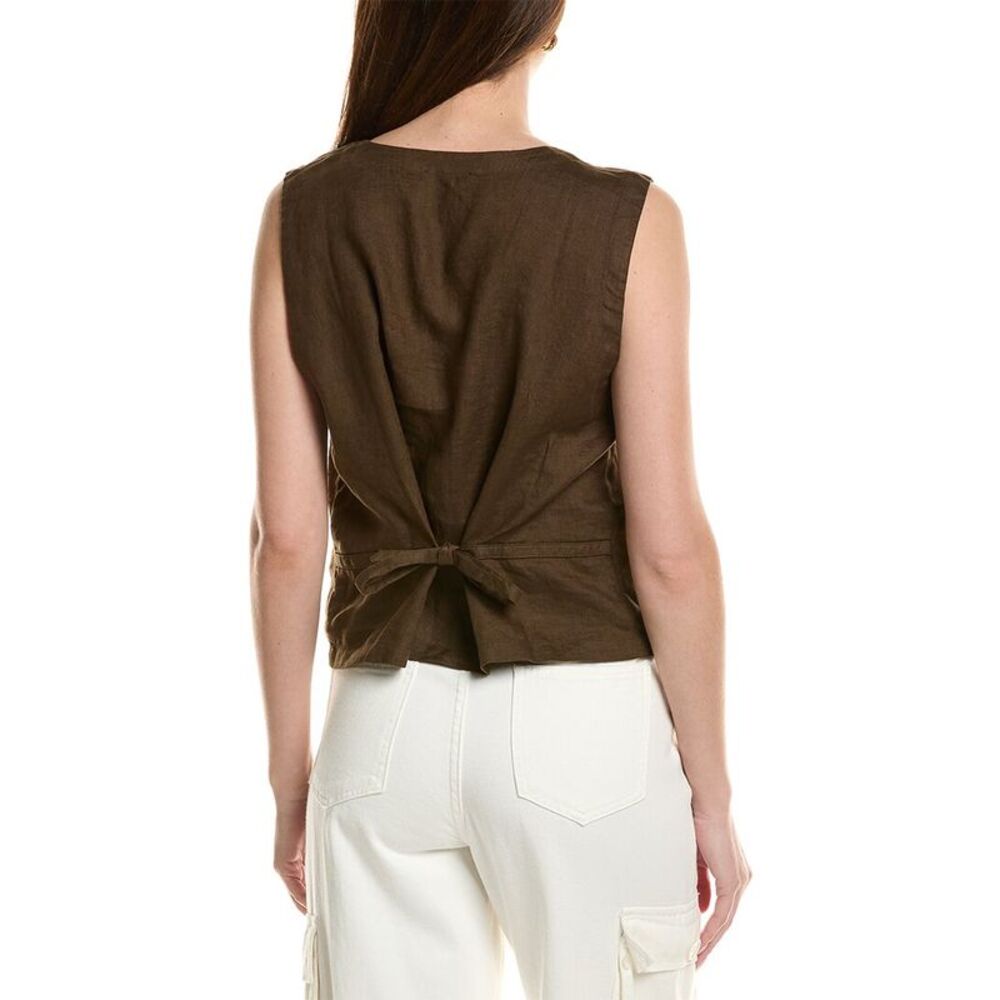 Eileen Fisher Womens  V-Neck Linen Vest, Brown - Picture 2 of 3